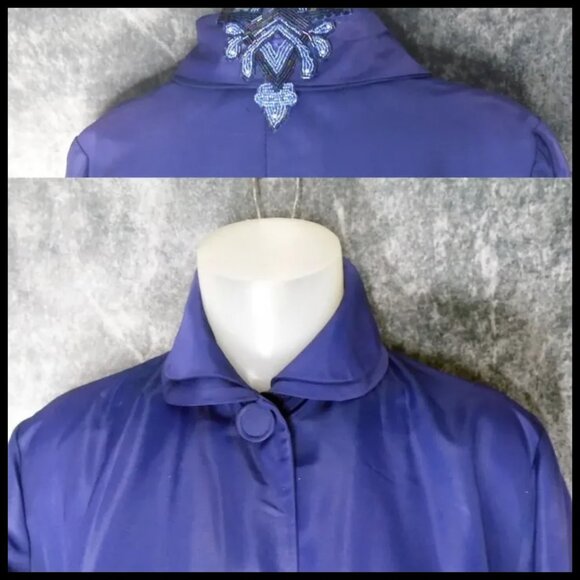 50s Vintage Swing Coat Evening New Look Blue Taffeta Outerwear - Picture 4 of 16
